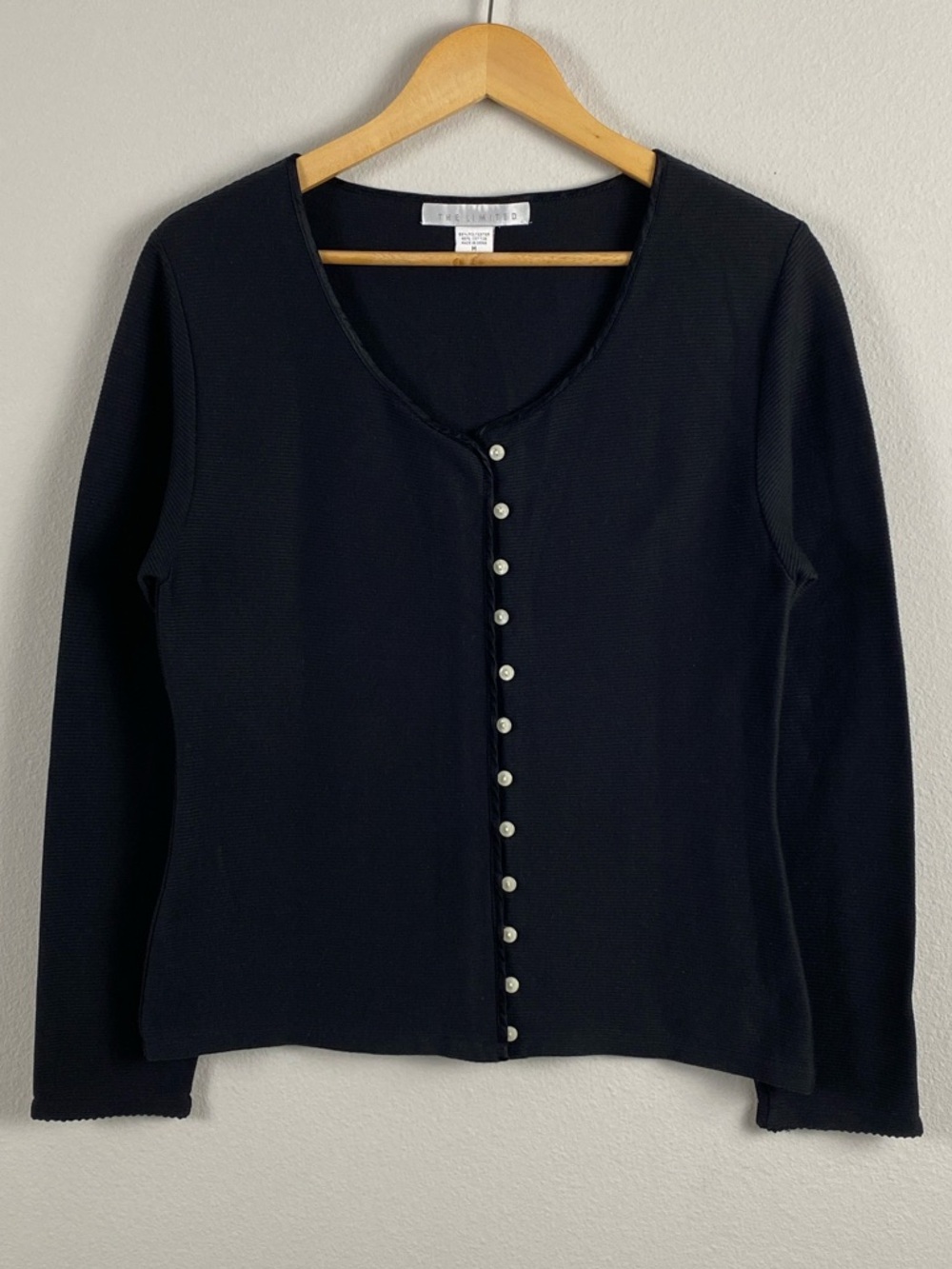 The Limited Vintage Ribbed Button Front Long Sleeve Cardigan | Black